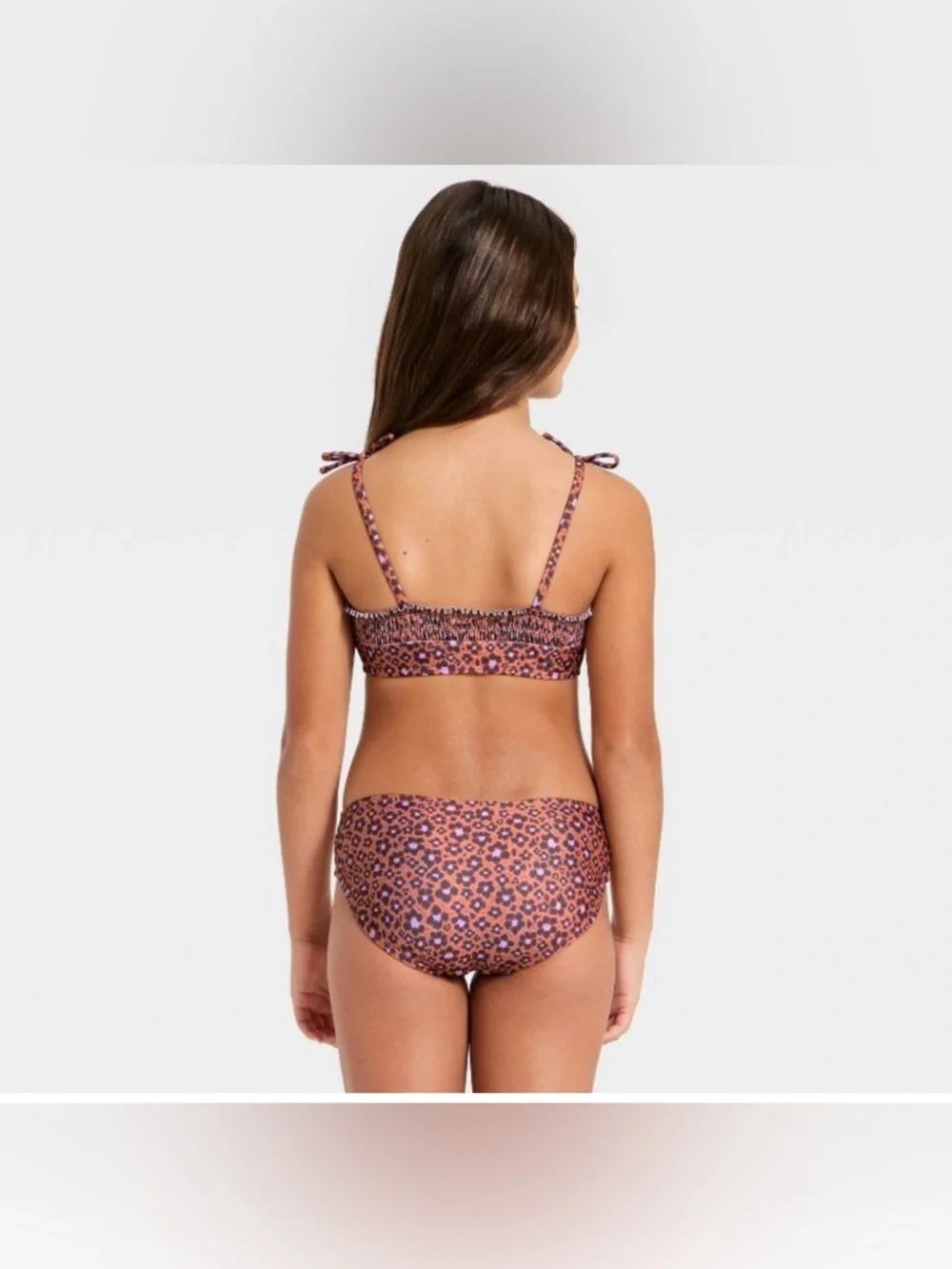 NWT- 8 Girls Quick dry whimsical pattern Floral Print Bikini - Rust and Purple